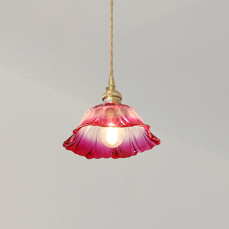 Lampada a Sospensione in Vetro di Rame con Girasole in Stile Art Deco Moderna per Soggiorno