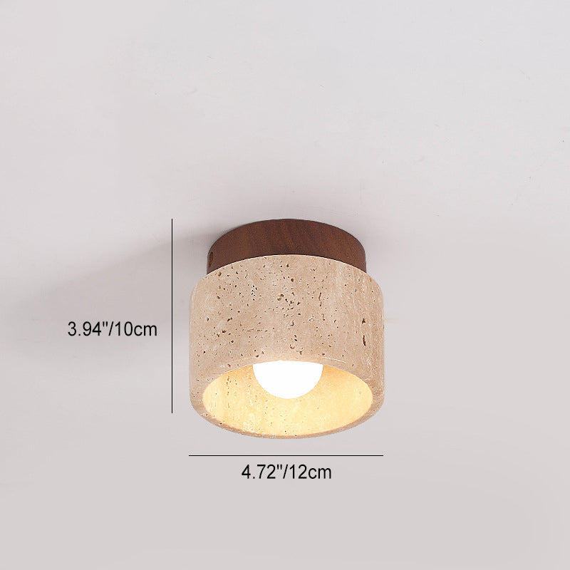 Colonna in Travertino Giallo Wabi-Sabi Giapponese Legno 1-Luce Semi-Flush Mount Lampada da Soffitto