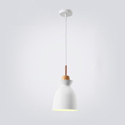 Lampadario Pendente Moderno in Legno di Quercia Nordico con Campana in Ferro per Soggiorno
