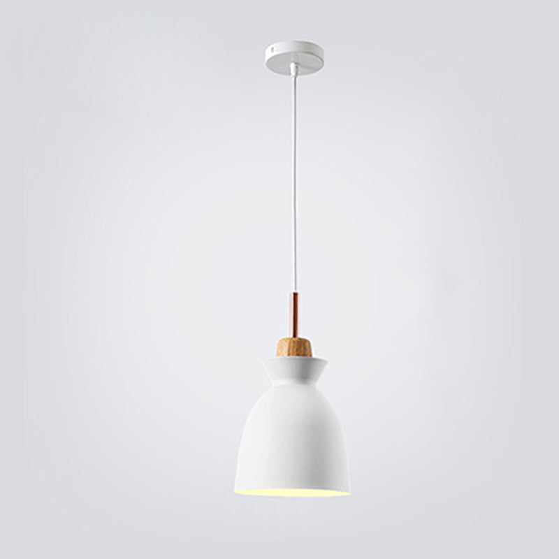 Lampadario Pendente Moderno in Legno di Quercia Nordico con Campana in Ferro per Soggiorno