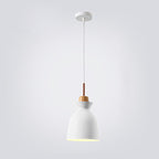 Lampadario Pendente Moderno in Legno di Quercia Nordico con Campana in Ferro per Soggiorno