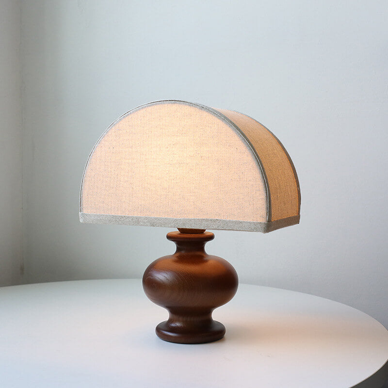Lampada da Tavolo Vintage in Legno Massello e Tessuto 1 Luce Wabi-sabi Giapponese