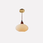 Lampada a sospensione tradizionale giapponese in ceramica con cupola rotonda piegata, legno massello e ferro, 1 luce per soggiorno e camera da letto