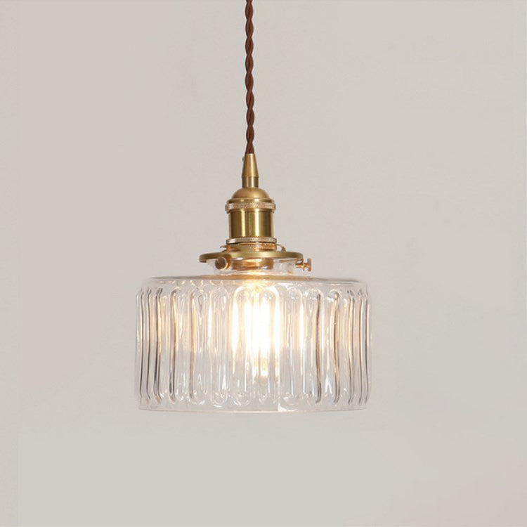 Lampada a Sospensione Tradizionale Giapponese in Ottone con Vetro, 1 Luce per Soggiorno