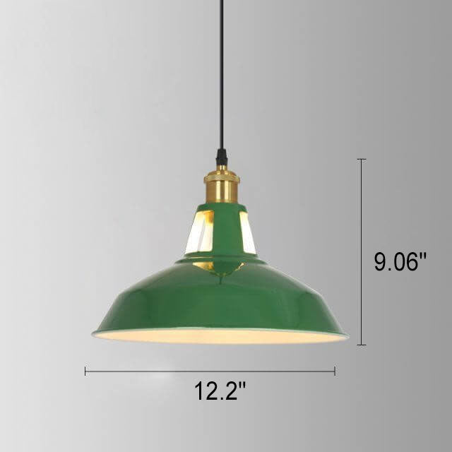Lampada a sospensione industriale vintage in ferro verde a cono con 1 luce