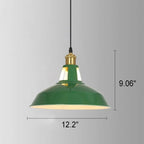 Lampada a sospensione industriale vintage in ferro verde a cono con 1 luce