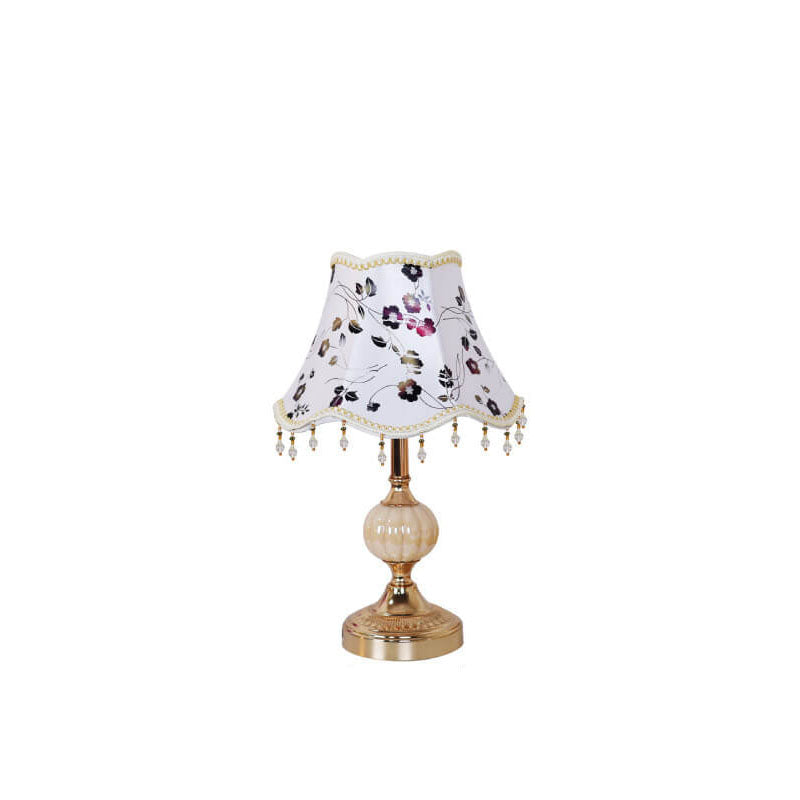 Lampada da Tavolo Tradizionale Vintage in Tessuto Floreale con Placcatura in Vetro per Camera da Letto