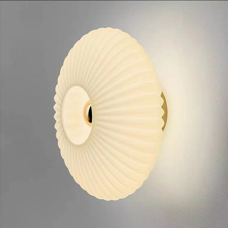 Applique da parete rotonda in vetro a strisce di ferro nordico contemporaneo con 1 luce per soggiorno