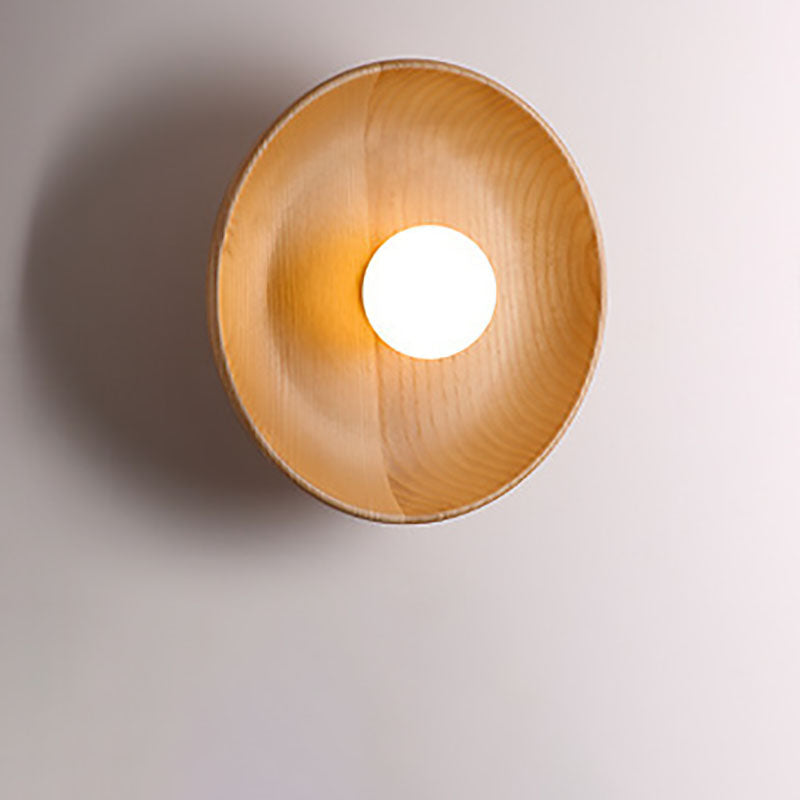 Applique da parete moderna minimalista rotonda in legno massello con 1 luce