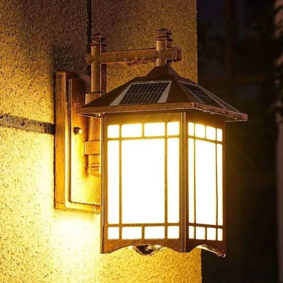 Lampada da parete a 1 luce a forma di padiglione cinese in alluminio solare impermeabile moderna