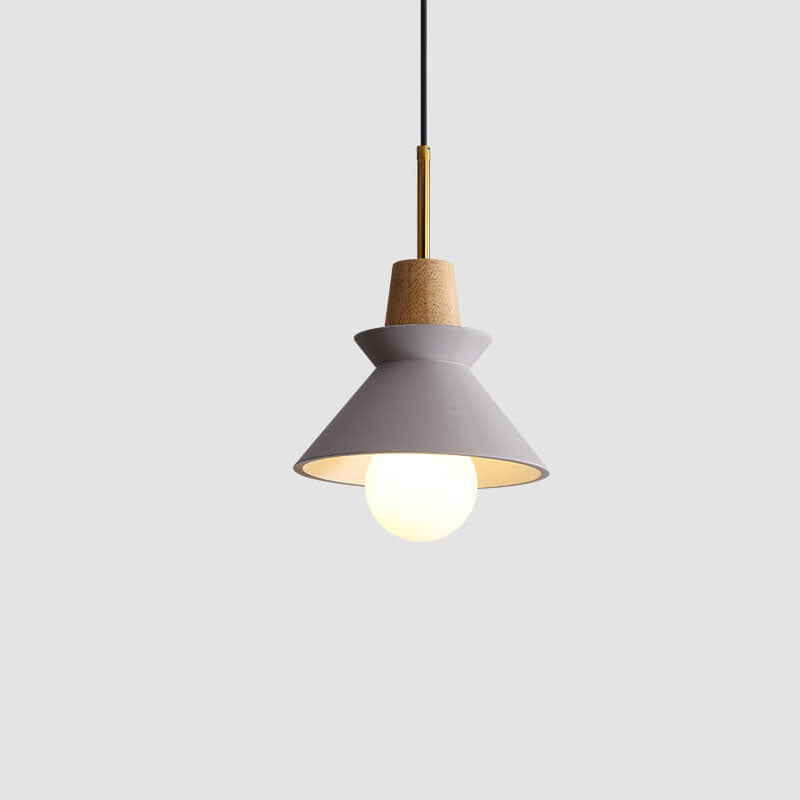 Lampada a Sospensione Minimalista Nordica in Legno e Cemento con 1 Luce