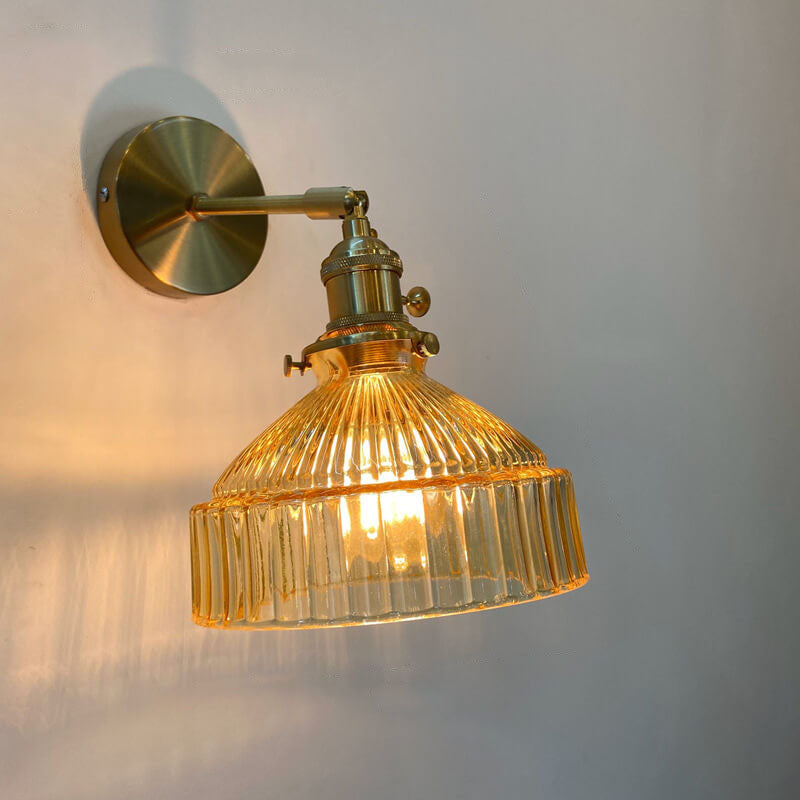 Lampada da Parete con Ombrello in Vetro a Cupola Nordica in Ottone con 1 Luce