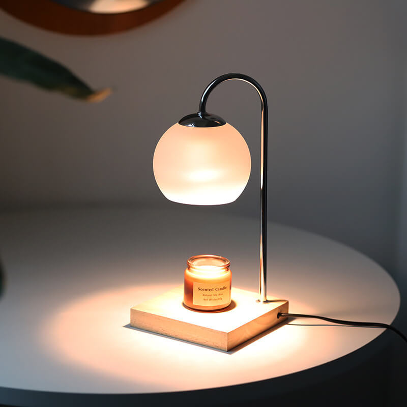 Lampada da Tavolo Moderna Semplice in Legno Massello Sferica a 1 Luce con Cera Fusa