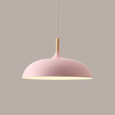 Lampada a sospensione a cupola in metallo e legno minimalista moderna con 1 luce per sala da pranzo e soggiorno