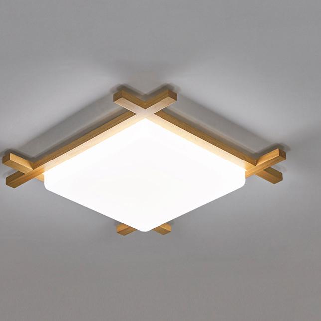 Tradizionale Giapponese Legno Acrilico Quadrato Tatami LED Flush Mount Lampada da Soffitto per Camera da Letto