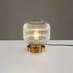 Lampada da Tavolo Ovale in Vetro Striato Nordico con Design a 1 Luce