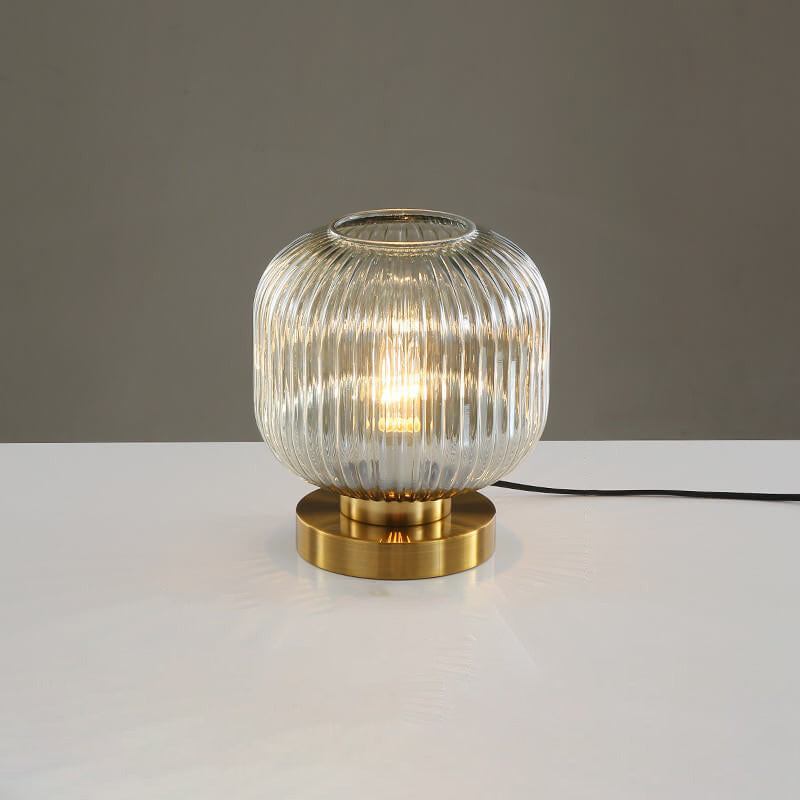 Lampada da Tavolo Ovale in Vetro Striato Nordico con Design a 1 Luce
