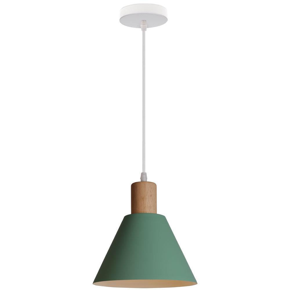 Lampada a sospensione tradizionale vintage in ferro e legno massello con paralume rotondo a cono per soggiorno