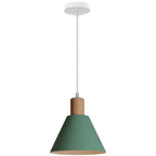 Lampada a sospensione tradizionale vintage in ferro e legno massello con paralume rotondo a cono per soggiorno