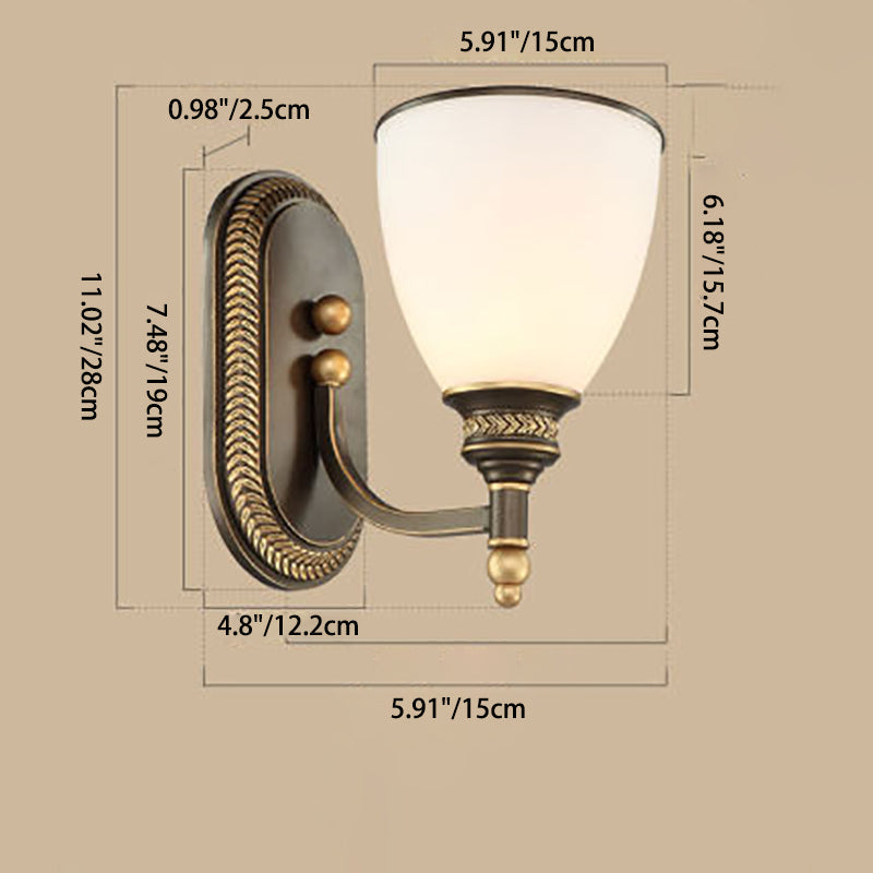 Applique a muro in vetro rotondo vintage tradizionale in ferro 1/2 luce per camera da letto
