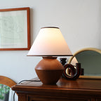 Lampada da Tavolo Vintage in Legno Massello e Tessuto 1 Luce Wabi-sabi Giapponese