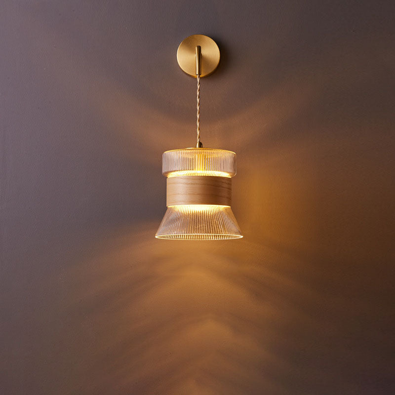 Applique da parete in vetro, noce tradizionale giapponese, cilindro in rame, lampada a 1 luce