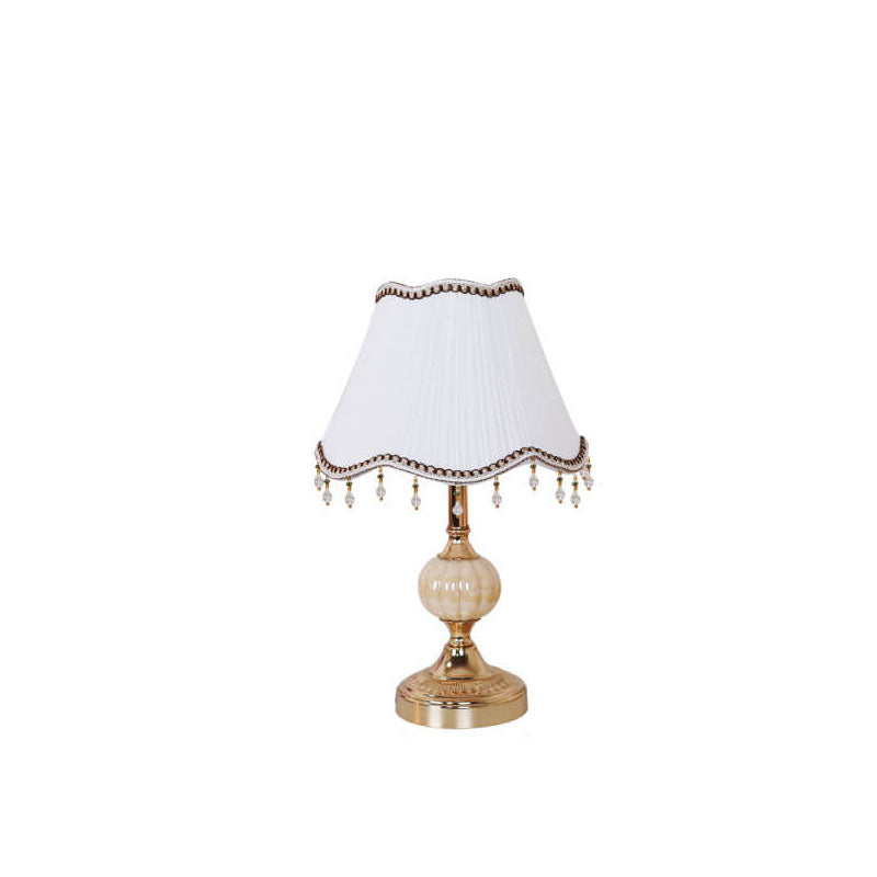 Lampada da Tavolo Tradizionale Vintage in Tessuto Floreale con Placcatura in Vetro per Camera da Letto