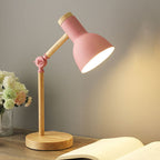 Lampada da Tavolo a 1 Luce con Base in Legno e Ombrello Semicircolare in Ferro Nordic Contemporaneo per Studio