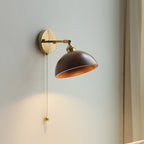 Applique da Parete Lampada a Sospensione Contemporanea Scandinava a Cono Rotondo in Rame e Legno con 1 Luce per Camera da Letto