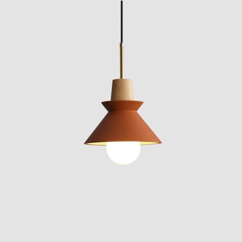 Lampada a Sospensione Minimalista Nordica in Legno e Cemento con 1 Luce