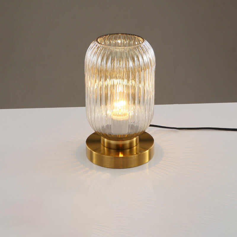 Lampada da Tavolo Ovale in Vetro Striato Nordico con Design a 1 Luce
