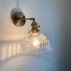 Lampada da Parete con Ombrello in Vetro a Cupola Nordica in Ottone con 1 Luce