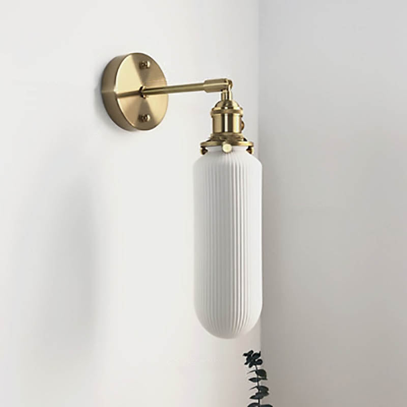 Applique da Parete Lampada in Ottone Lucite Minimalista Retro Giapponese a Cilindro Ovale con 1 Luce