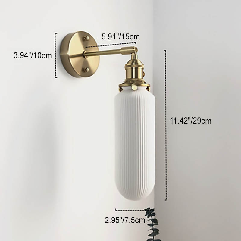 Applique da Parete Lampada in Ottone Lucite Minimalista Retro Giapponese a Cilindro Ovale con 1 Luce