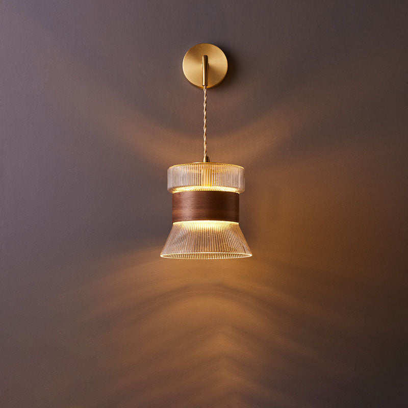 Applique da parete in vetro, noce tradizionale giapponese, cilindro in rame, lampada a 1 luce