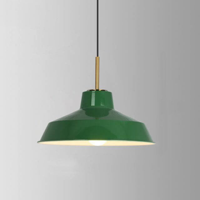 Lampada a sospensione industriale vintage in ferro verde a cono con 1 luce