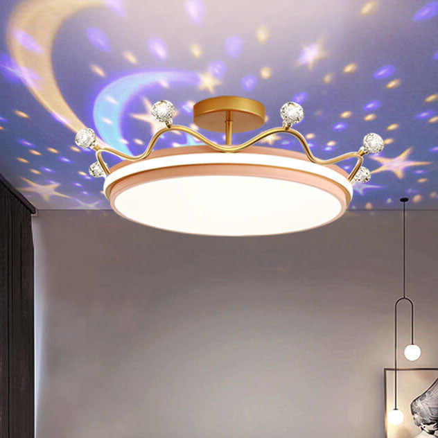 Lampada da soffitto semi-incassata in ferro acrilico LED a corona creativa contemporanea per bambini