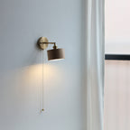Applique da Parete Lampada a Sospensione Contemporanea Scandinava a Cono Rotondo in Rame e Legno con 1 Luce per Camera da Letto