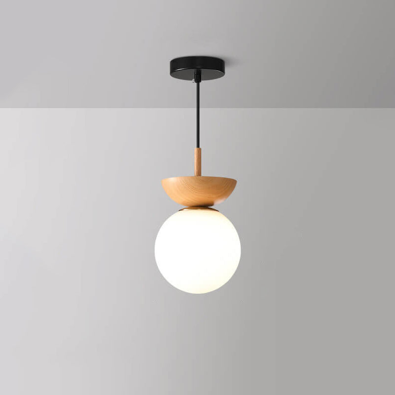 Lampada da soffitto a sfera di vetro | Design legno