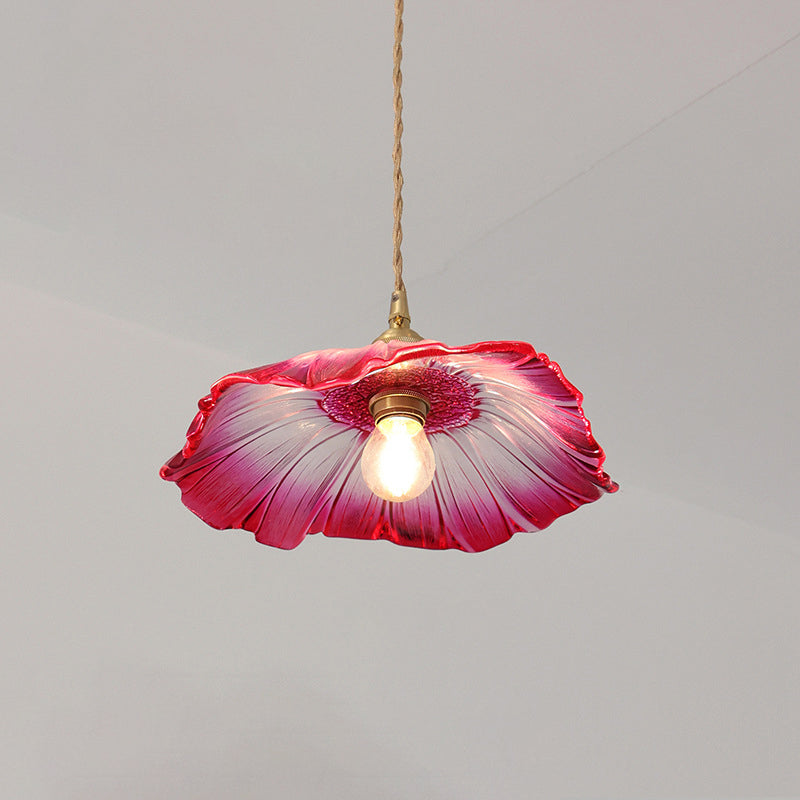 Lampada a Sospensione in Vetro di Rame con Girasole in Stile Art Deco Moderna per Soggiorno