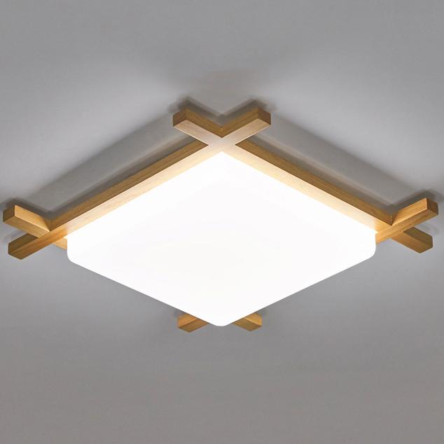 Tradizionale Giapponese Legno Acrilico Quadrato Tatami LED Flush Mount Lampada da Soffitto per Camera da Letto