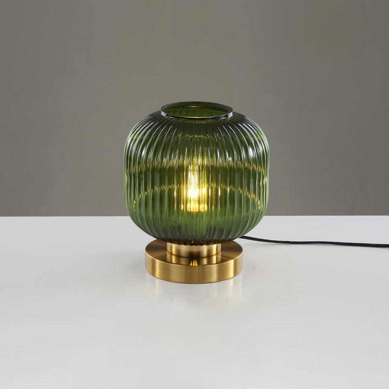 Lampada da Tavolo Ovale in Vetro Striato Nordico con Design a 1 Luce