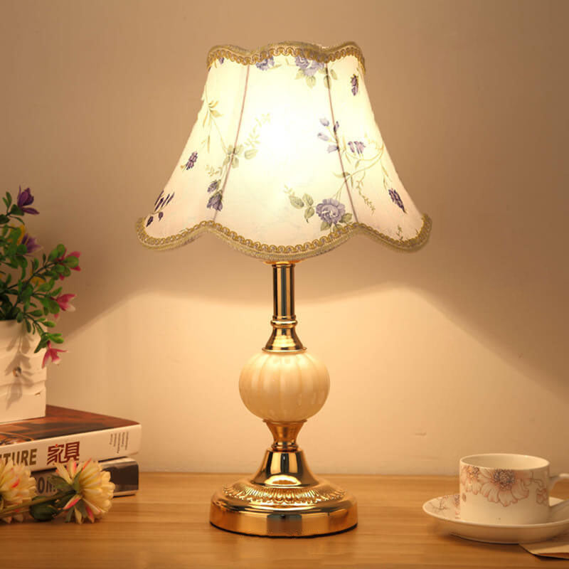 Lampada da Tavolo in Vetro Vintage Florale Nordico con 1 Luce