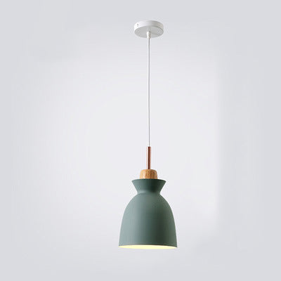 Lampadario Pendente Moderno in Legno di Quercia Nordico con Campana in Ferro per Soggiorno