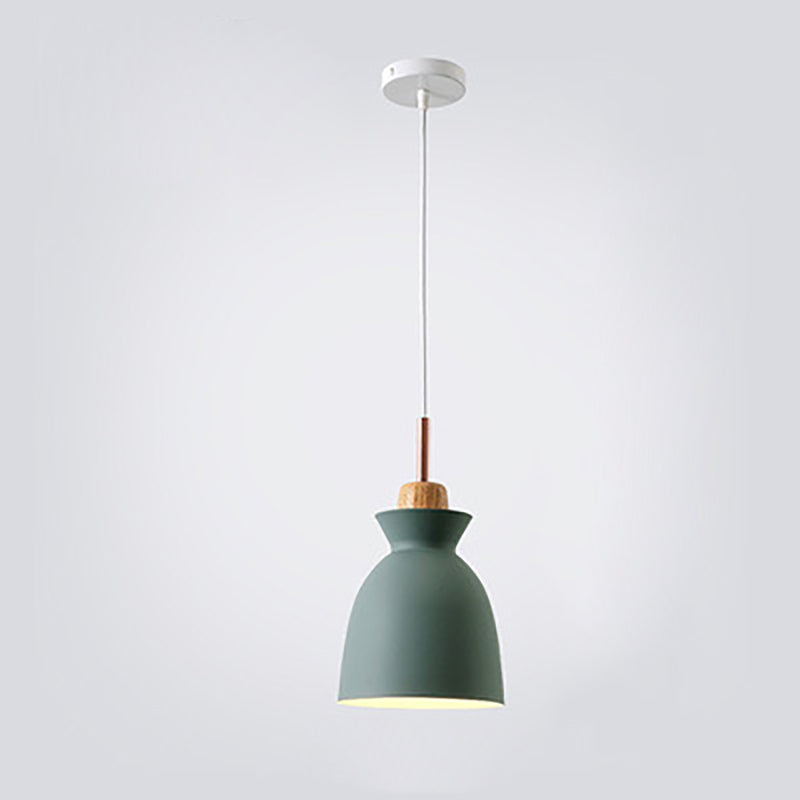 Lampadario Pendente Moderno in Legno di Quercia Nordico con Campana in Ferro per Soggiorno