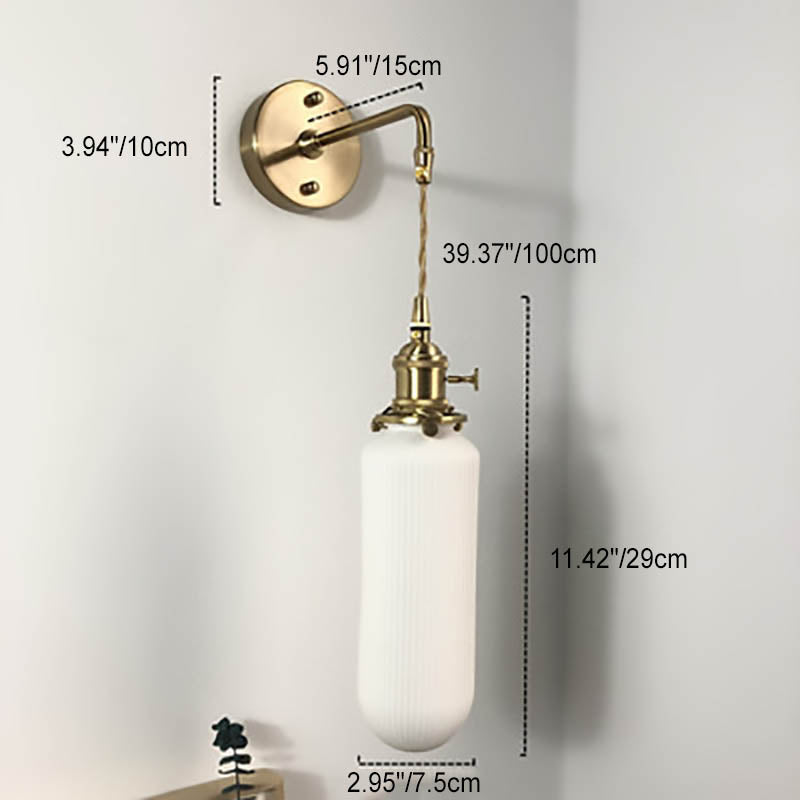 Applique da Parete Lampada in Ottone Lucite Minimalista Retro Giapponese a Cilindro Ovale con 1 Luce