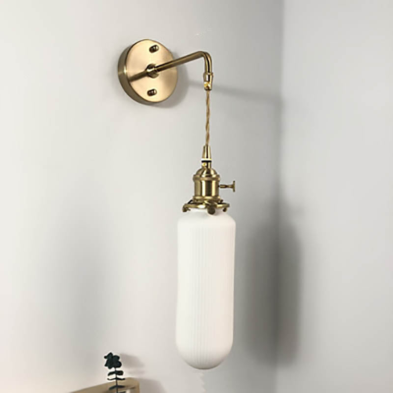 Applique da Parete Lampada in Ottone Lucite Minimalista Retro Giapponese a Cilindro Ovale con 1 Luce