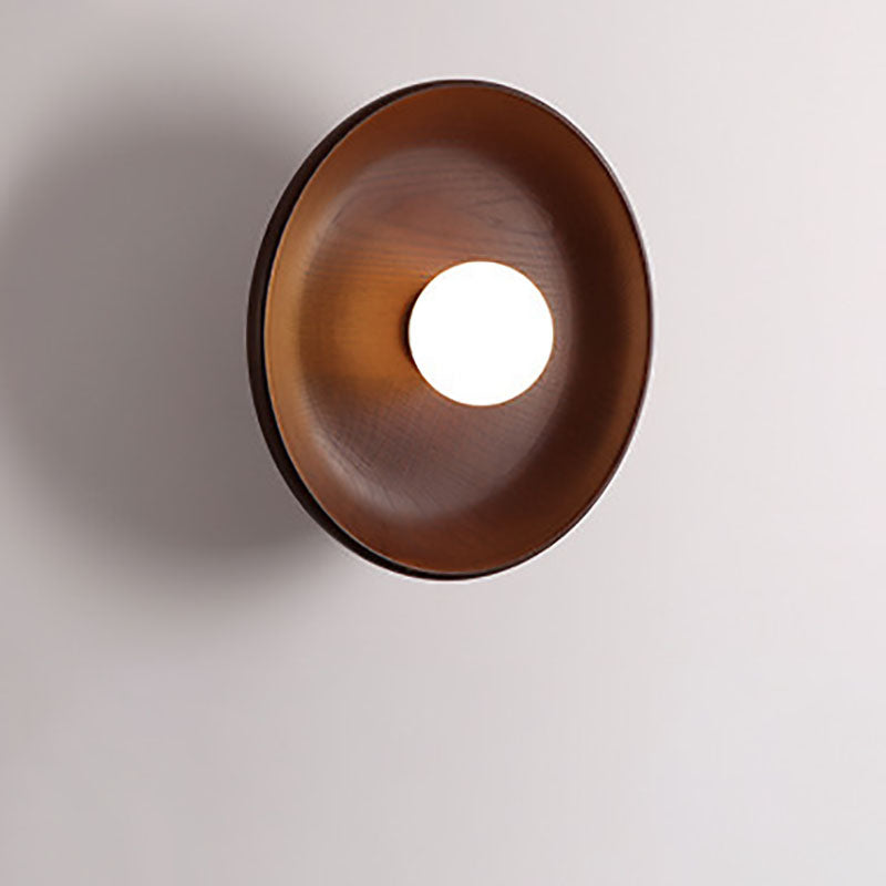 Applique da parete moderna minimalista rotonda in legno massello con 1 luce