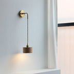 Applique da Parete Lampada a Sospensione Contemporanea Scandinava a Cono Rotondo in Rame e Legno con 1 Luce per Camera da Letto