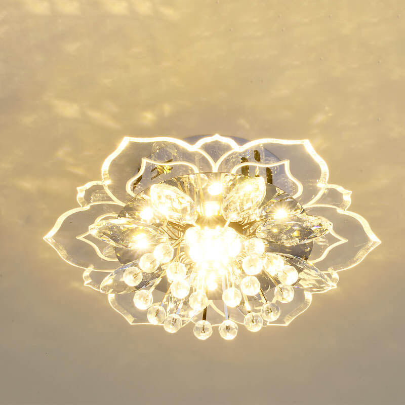 Moderno Lampadario LED a Soffitto a Forma di Fiore in Cristallo